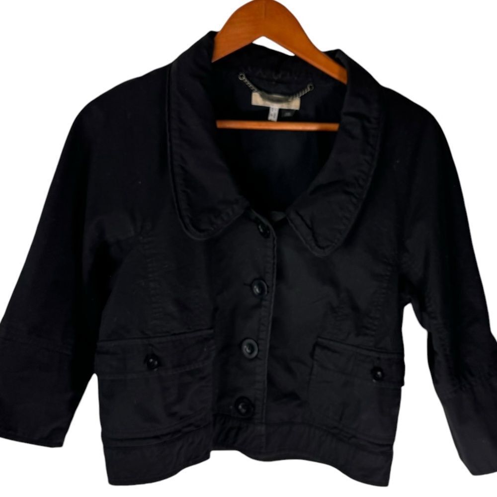 See By Chloe Black 100% Cotton Round Collar Jacket Sz 8‎